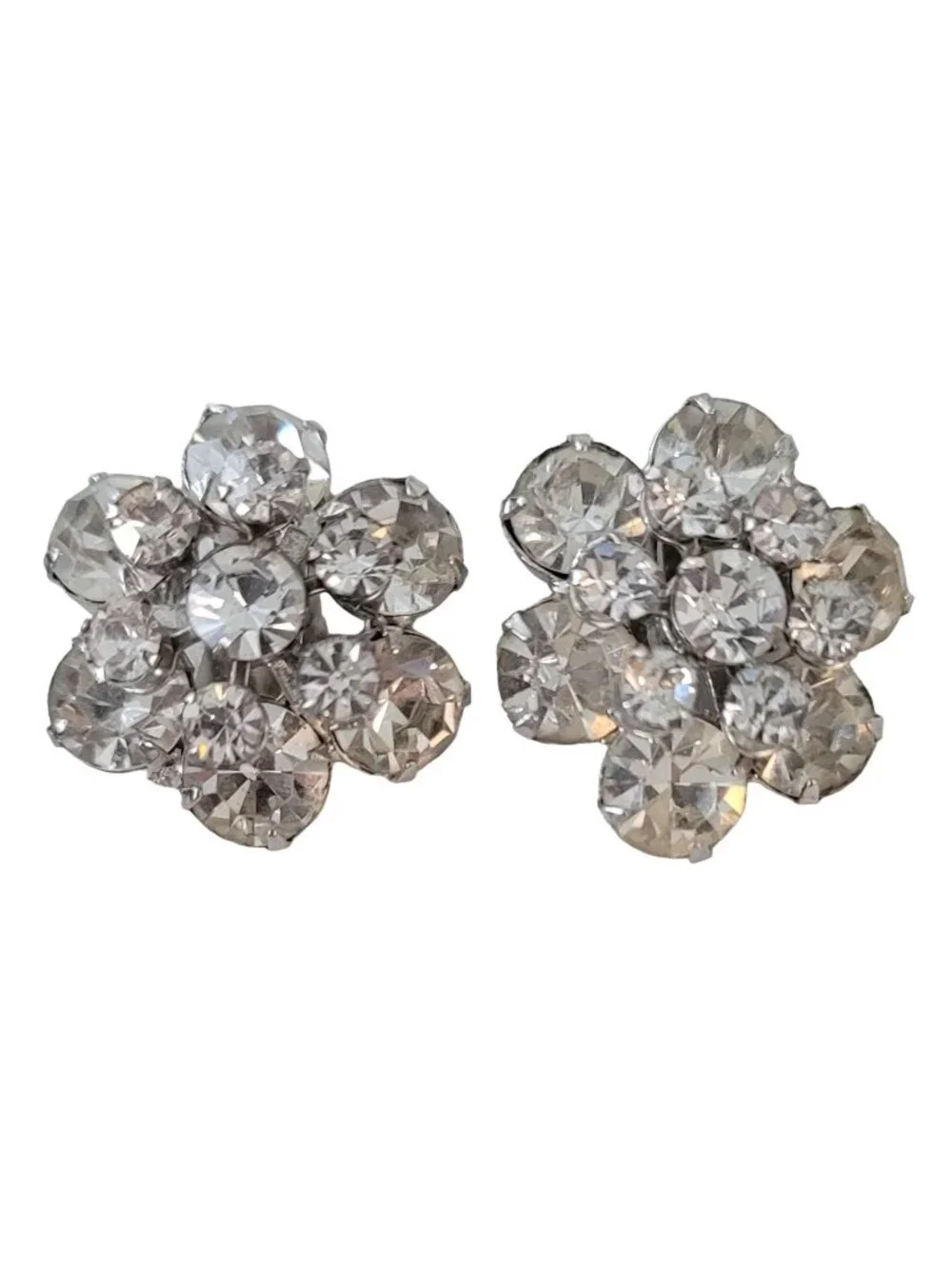 Juliana Silver Tone Clear Rhinestone Cluster Clip On Earrings E841